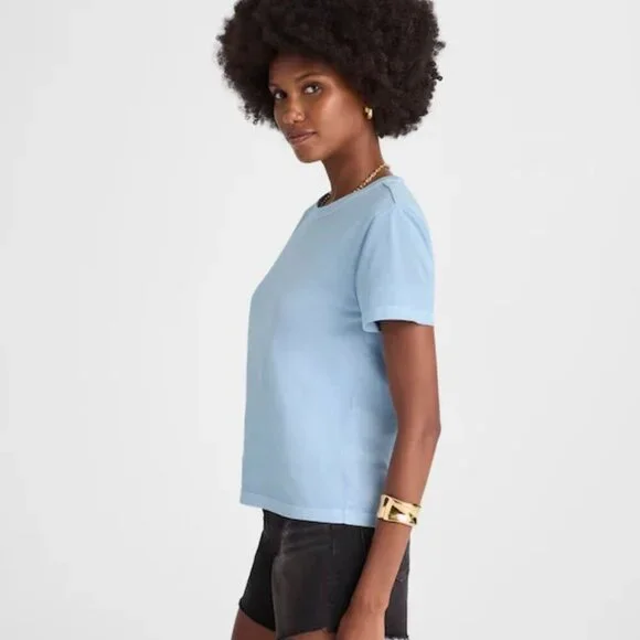 NEW Madewell Light Blue The Perfect Crewneck Tee in Cotton - Size: XS - Picture 7 of 9
